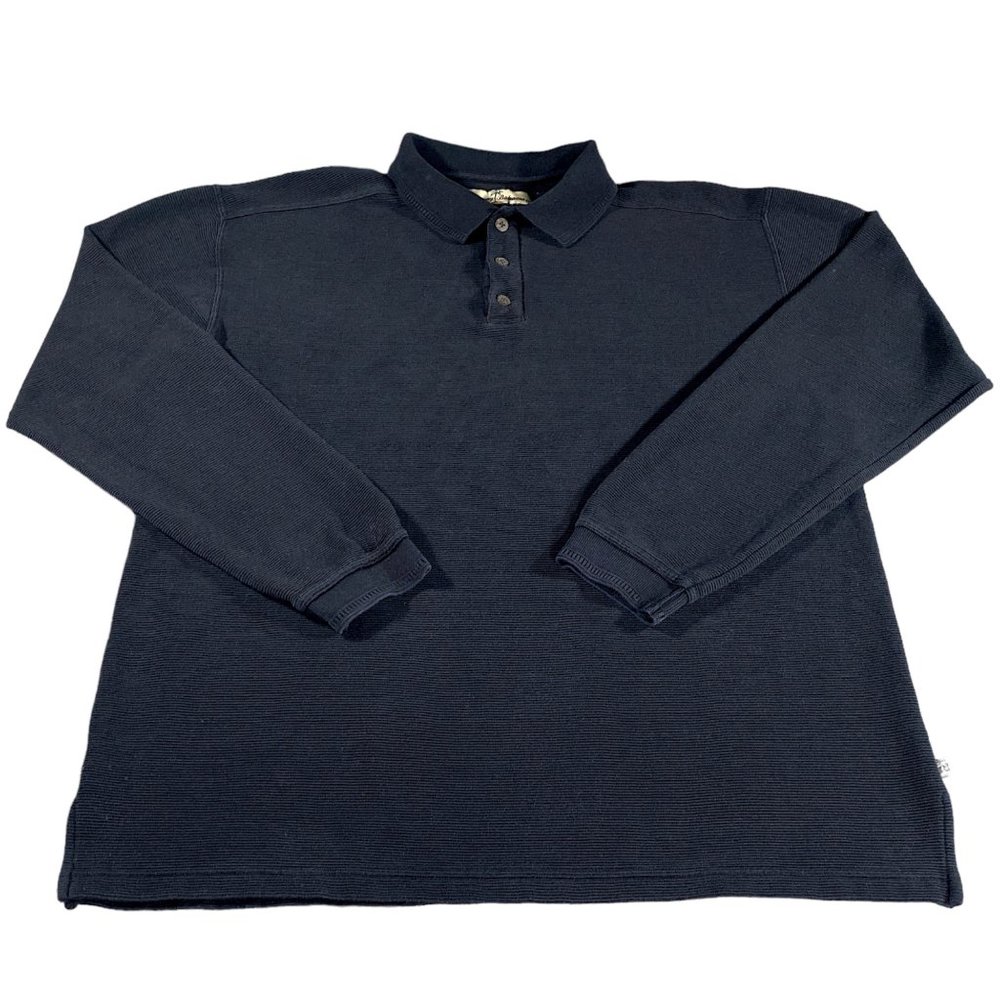 Tommy Bahama Shirt Mens L Graphite Palm Rib Pique Rugby Golf Sweatshirt Everyday
